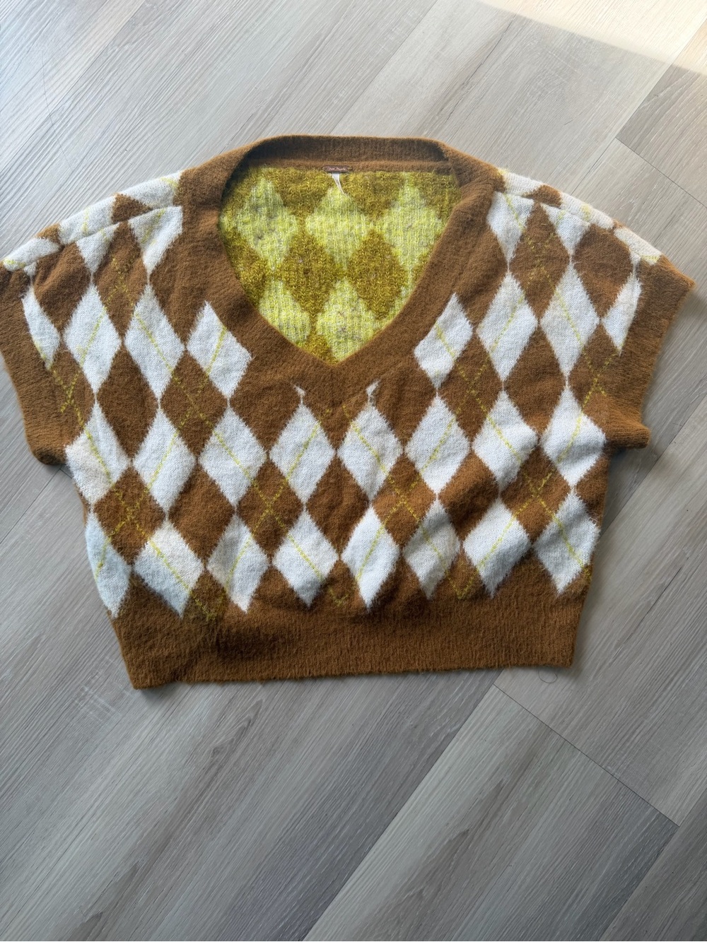 Free People Brown White Argyle Knit Sweater Vest Size Small